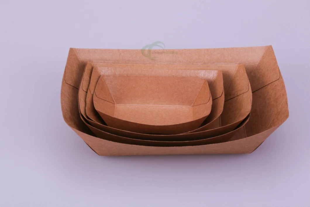 Disposable Kraft Cardboard Food Paper Tray Chips Box Food Take Way Box Boat Tray