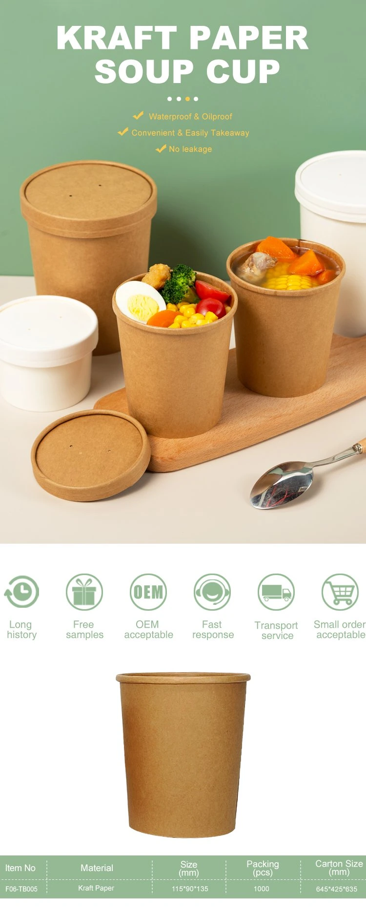 FDA/EU Printable Hot Soup Pasta Takeout Packaging Paper Custom Cup