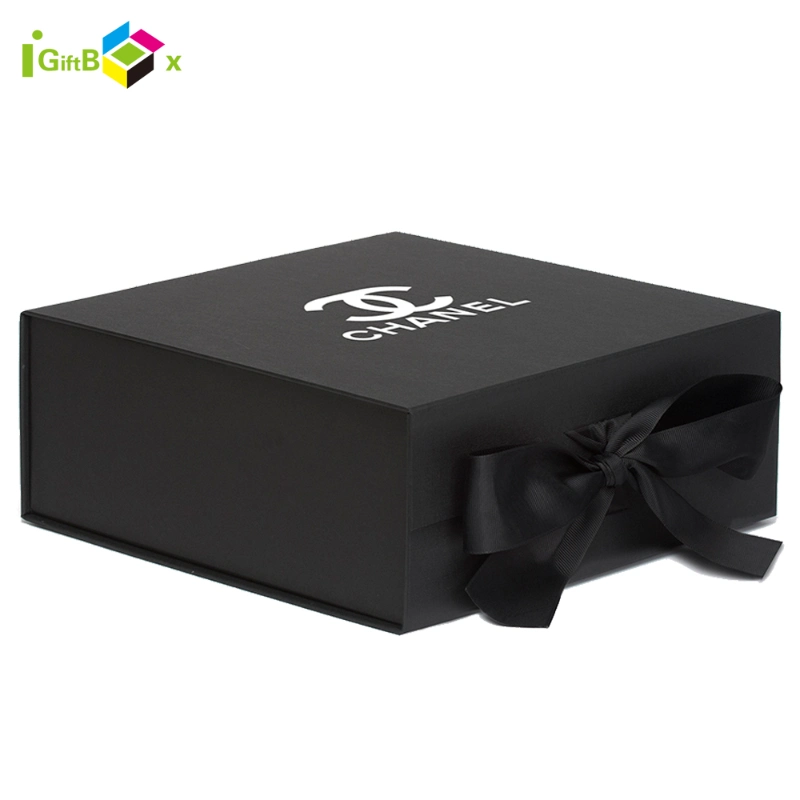 Custom Luxury Black Printed Rigid Folding Foldable Cardboard Packing Paper Packaging Gift Box with Magnetic for Wine/Clothing/ Apparel/ Shoes / Cosmetic / Gift