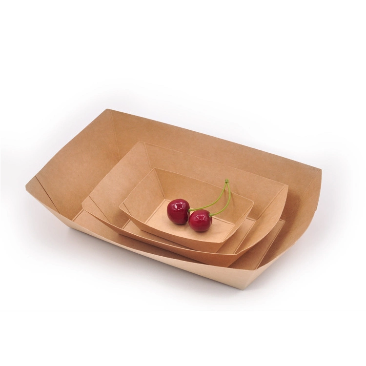 Biodegradable Boat Tray Greaseproof Kraft Paper Fast Food Snack Tray