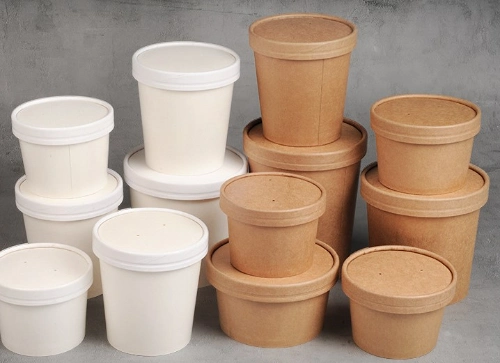 Hiro Eco Friendly Disposable Takeaway Food Container Kraft Paper Noodle Bowls Hot Soup Cup with Paper Flat Lid