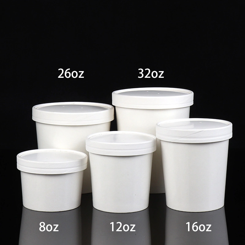 High-Grade Thickened Disposable Kraft Paper Bucket Soup Bowl Snacks Soup Noodle Takeaway Package Soup Cup with Lid