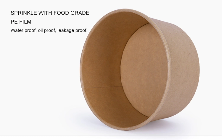 100% Eco Friendly Disposable Brown Kraft Paper Salad Bowl with Lid