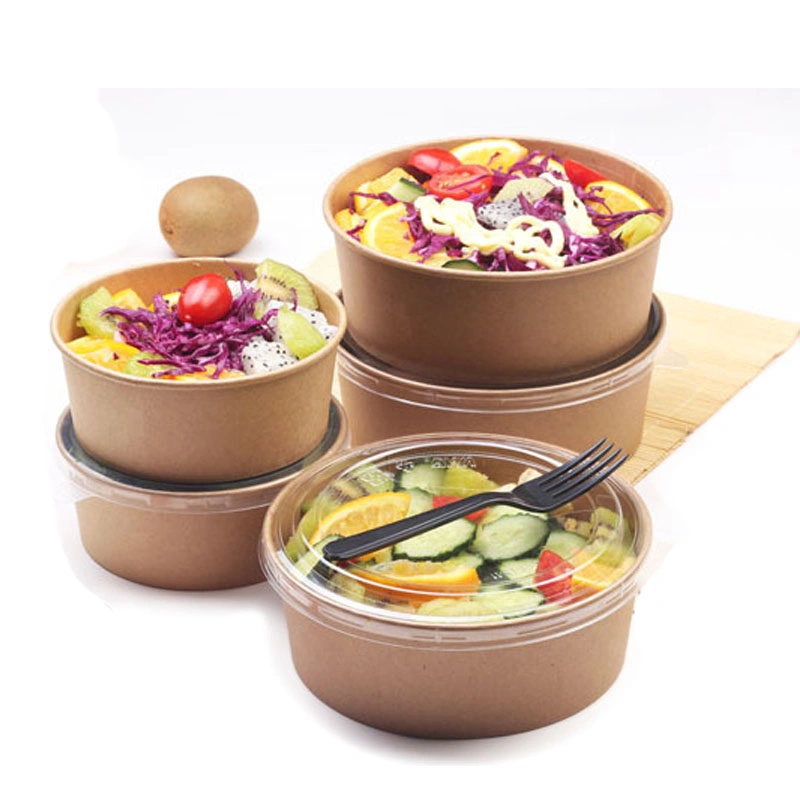 Factory Wholesale High Quality Disposable Deluxe Kraft Paper Food Container/Bowl with Lid