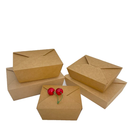 Контейнеры для упаковки фаст-фуда на вынос Салатная коробка Ресторан Переработанные одноразовые коричневые коробки для завтрака из крафт-бумаги с крышками
