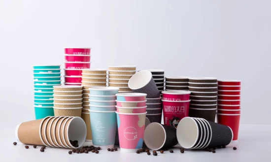 Высококачественные бумажные кофейные чашки с двойными стенками и крышками на 4, 7, 8, 10, 12 и 16 унций с индивидуальной печатью